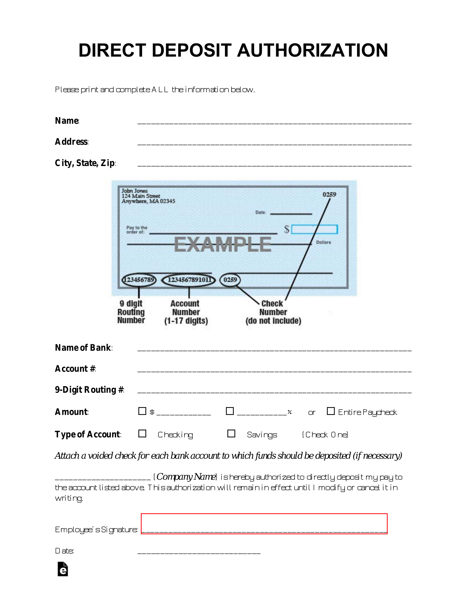 Direct Deposit Slip Template
