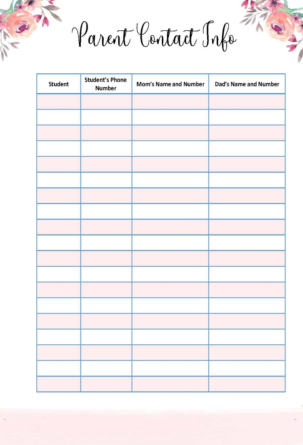 Telephone Number List Template
