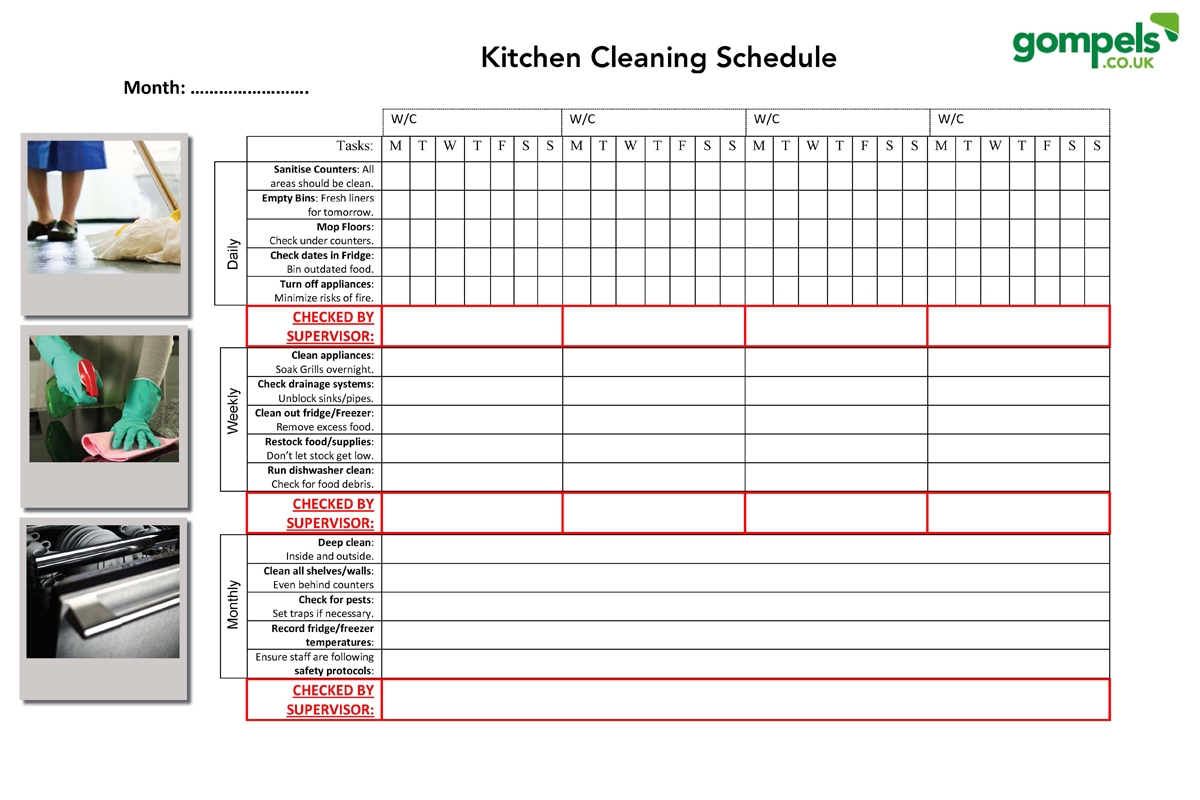 Free Editable Kitchen Cleaning Schedule Gompels Care U0026 Education Supplies