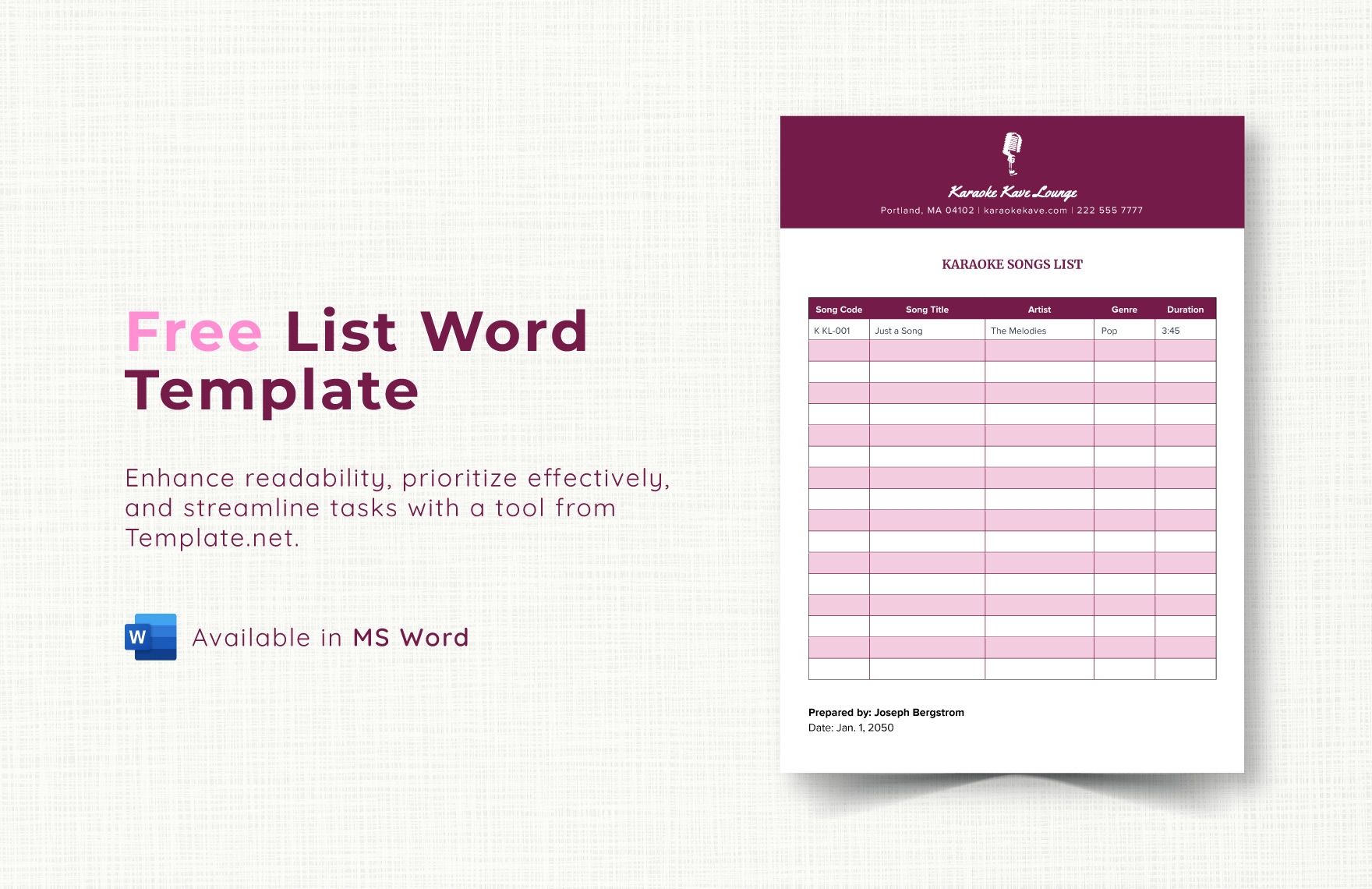 List Template Word