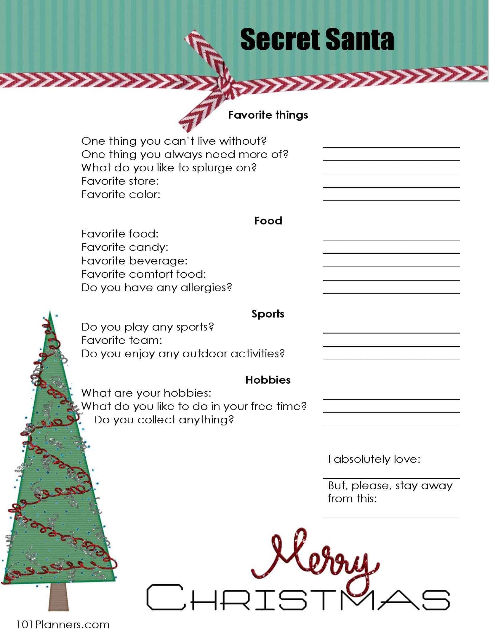 Secret Santa Wish List Template Pdf