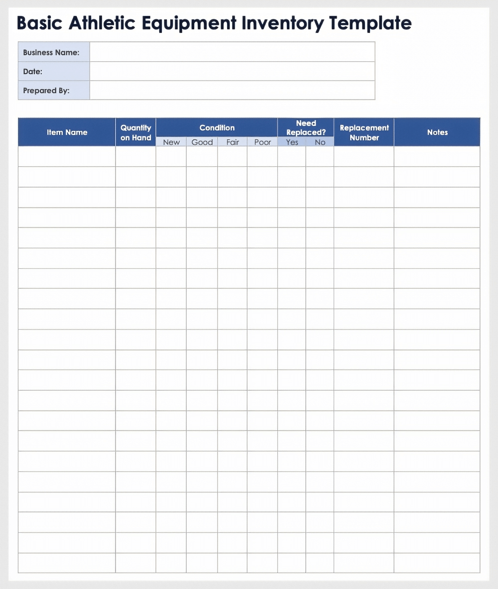 Equipment List Template