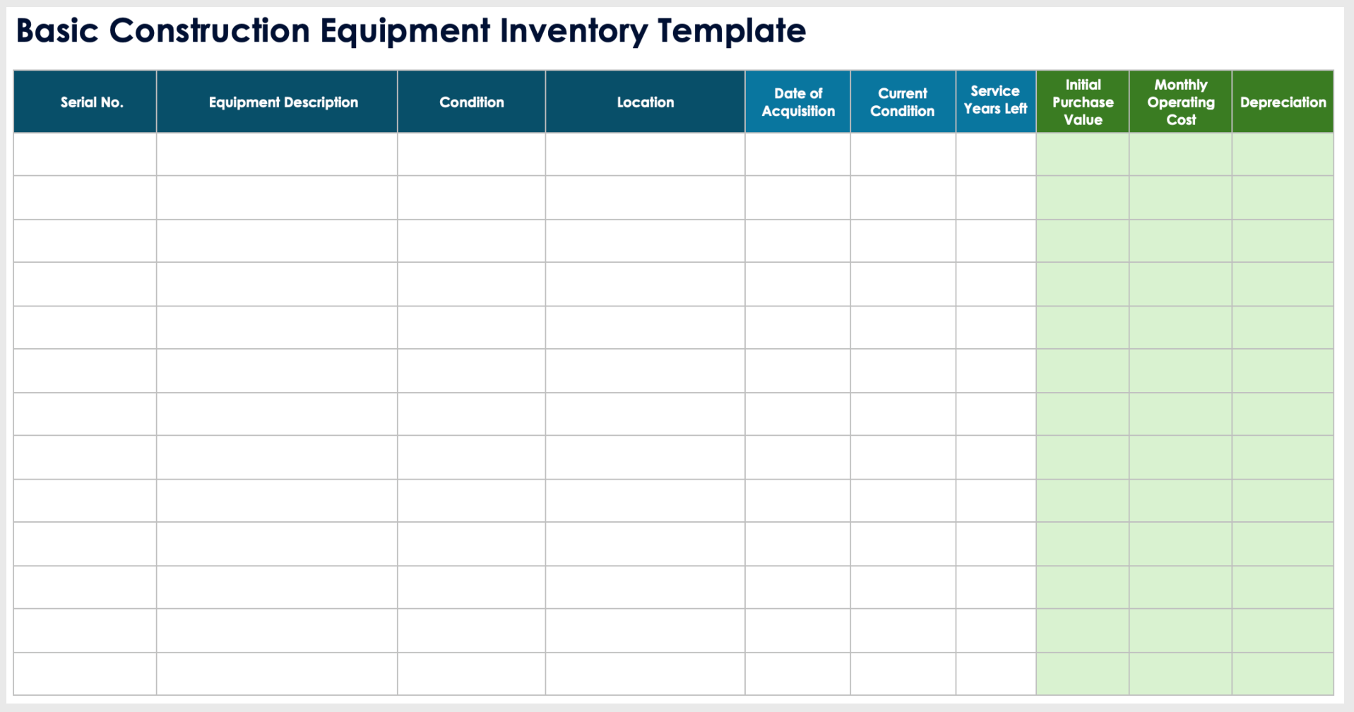 Equipment List Template