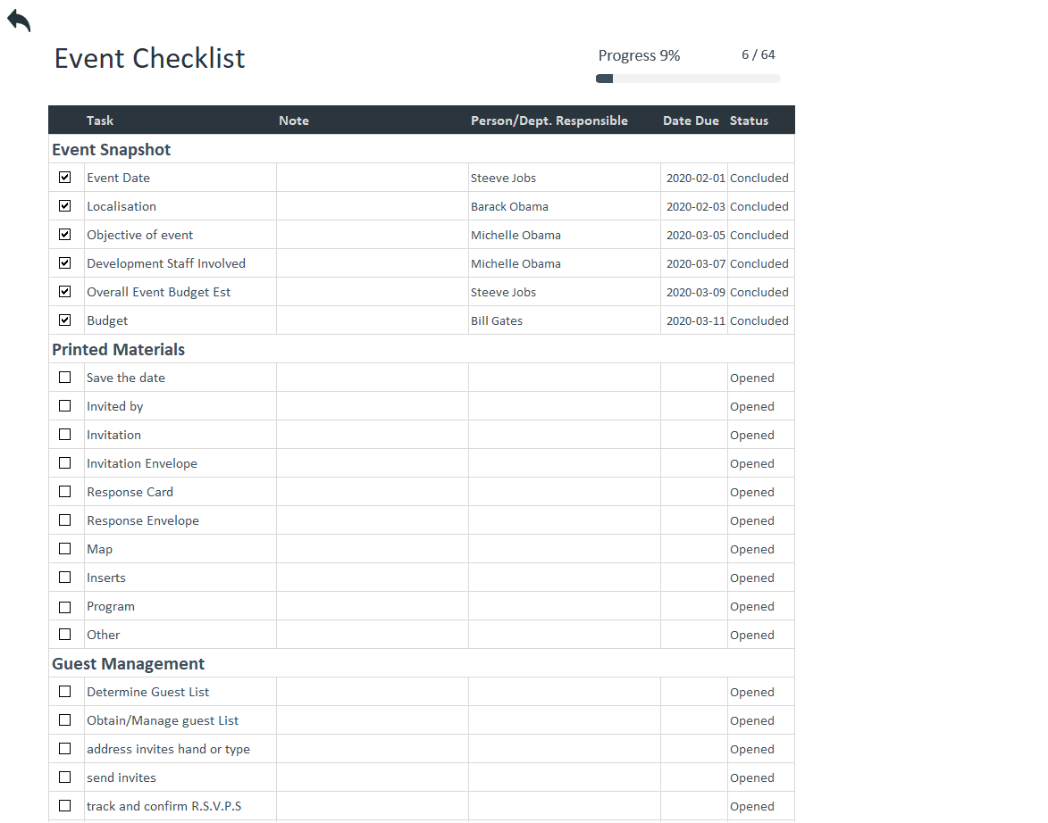 Event List Template