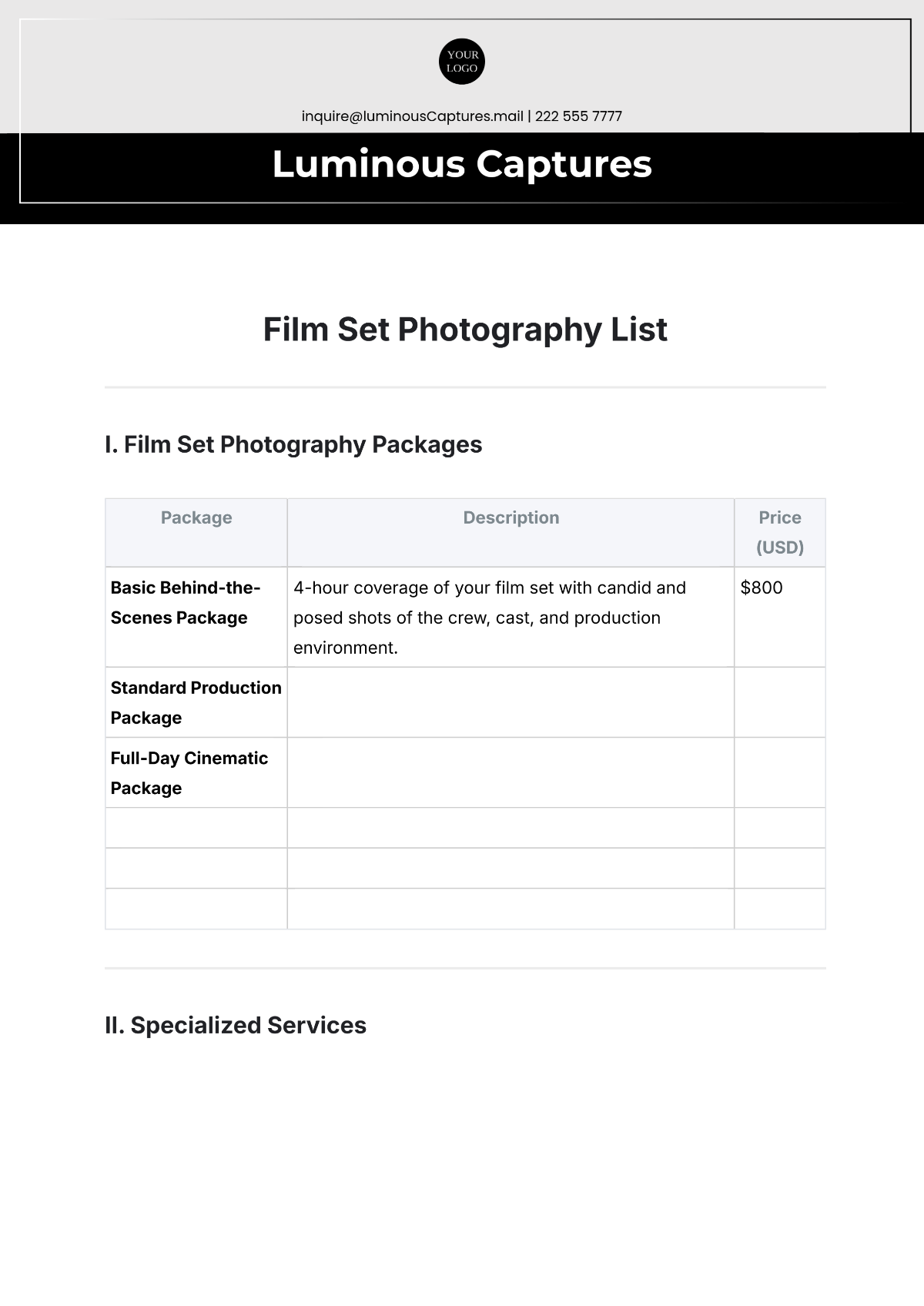 Film Crew List Template