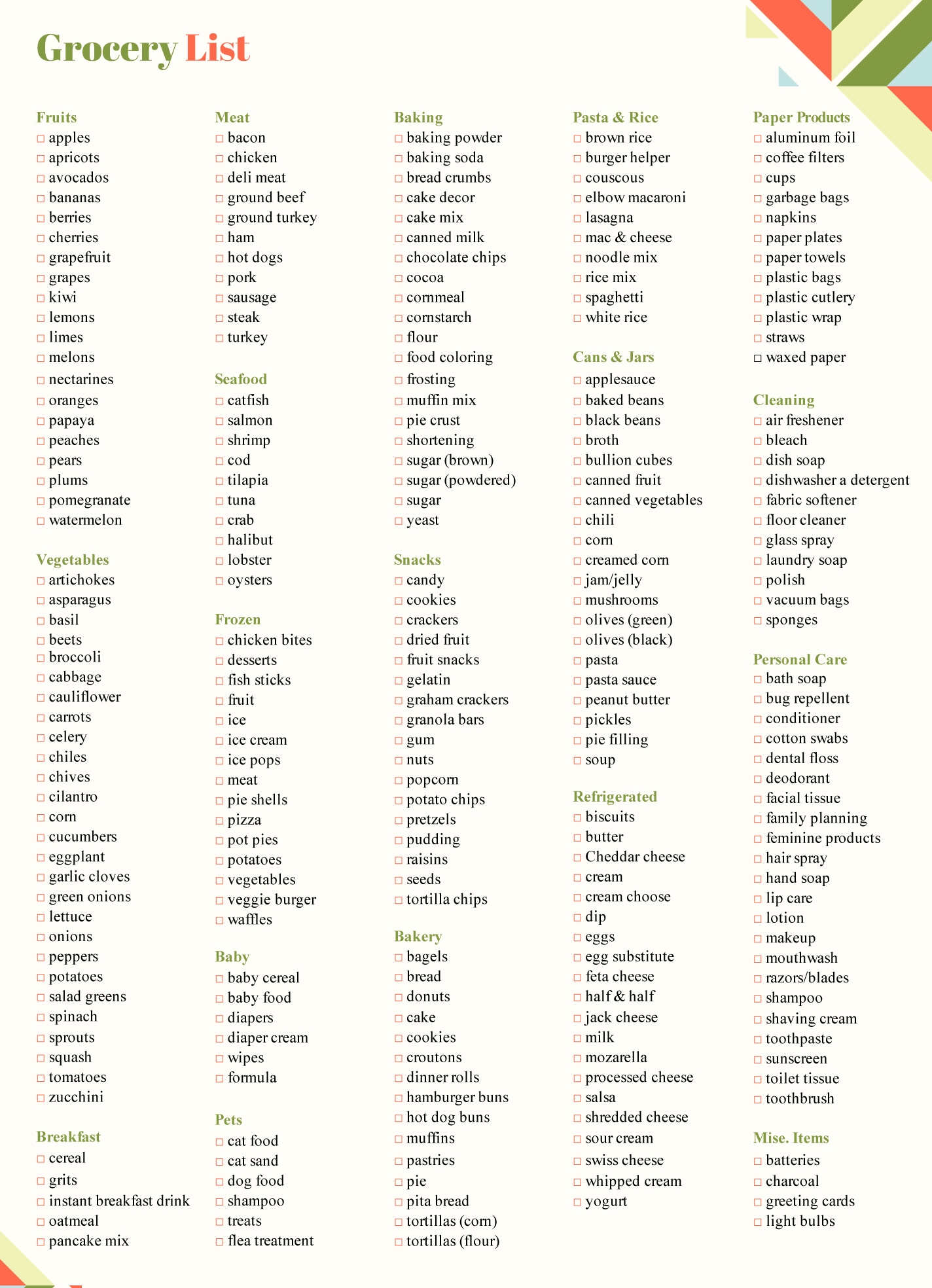 Ultimate Grocery List Template