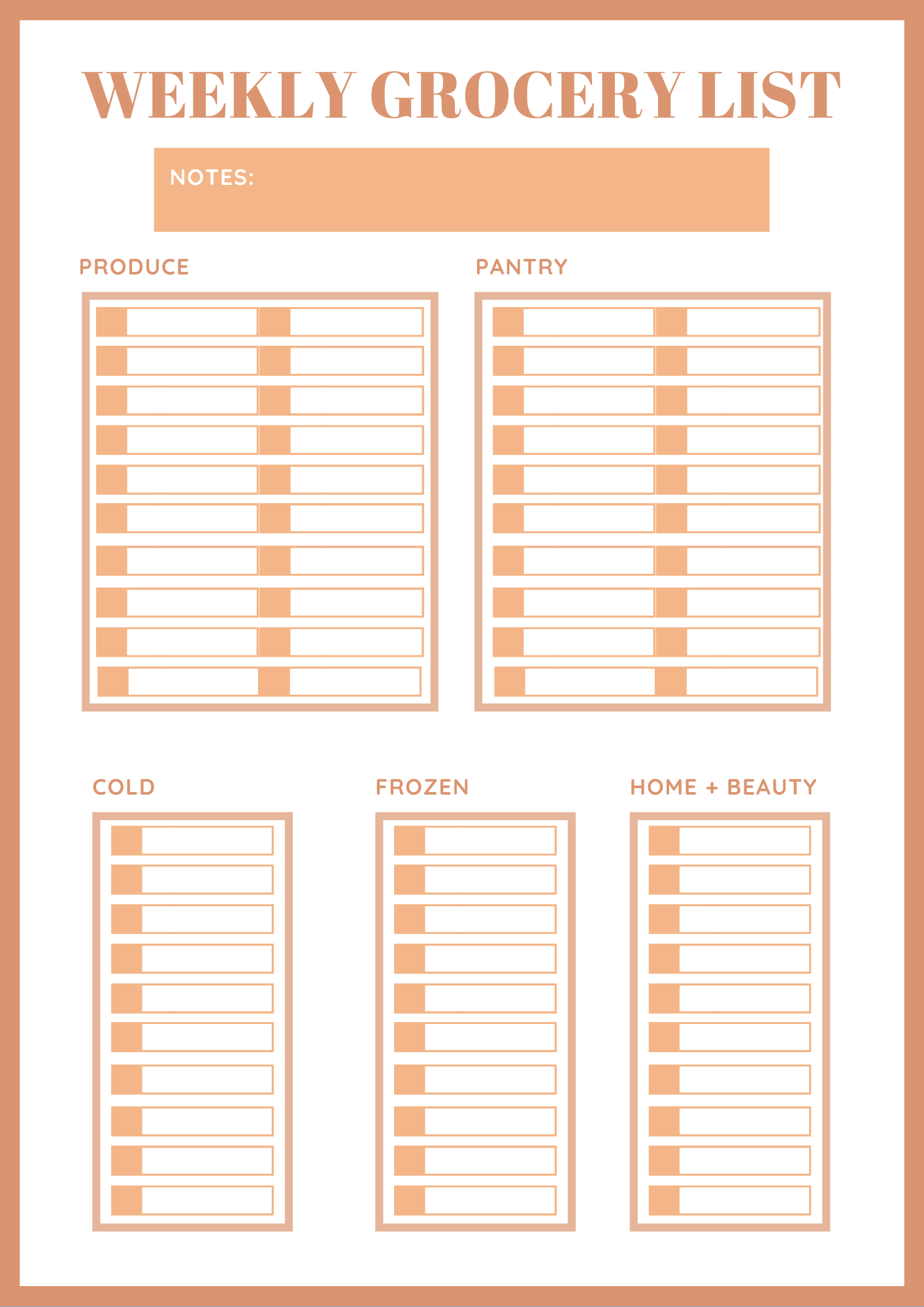 Grocery Shopping List Template Free