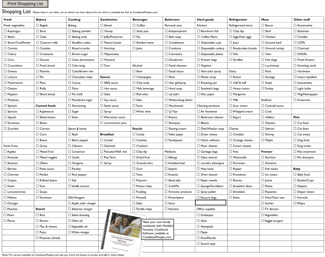 Free Grocery Shopping List Printable Template