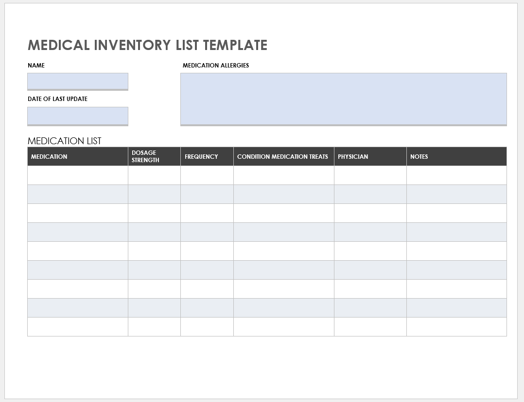 Customizable Inventory Lists Templates