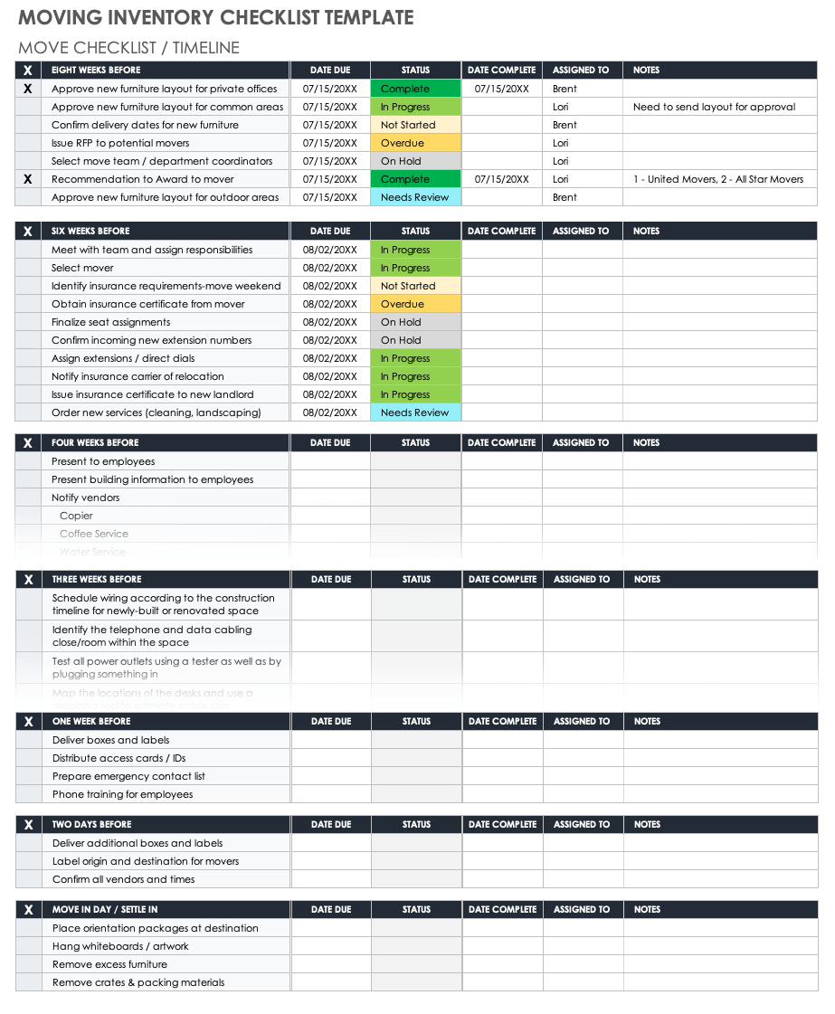 Moving Inventory List Template