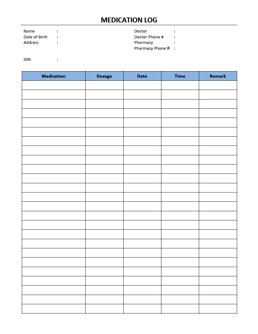 Medication List Template Word