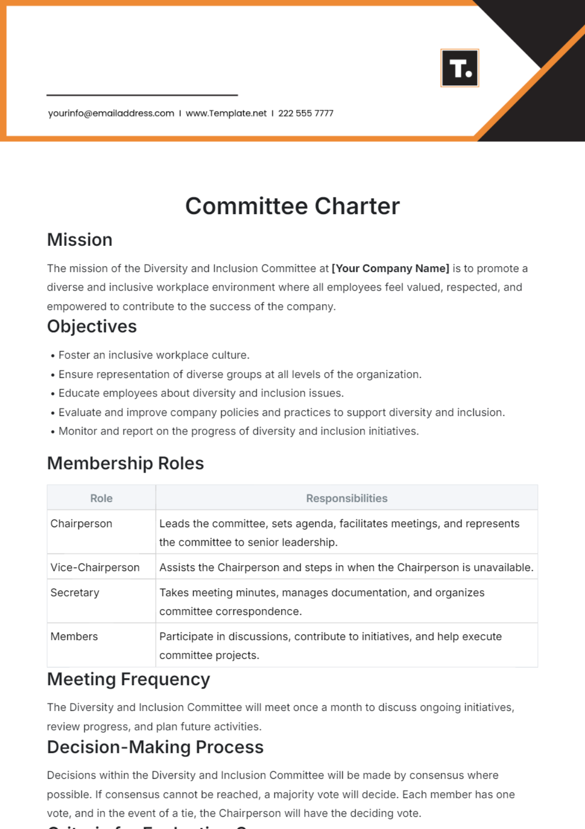 Charter Template For Committee