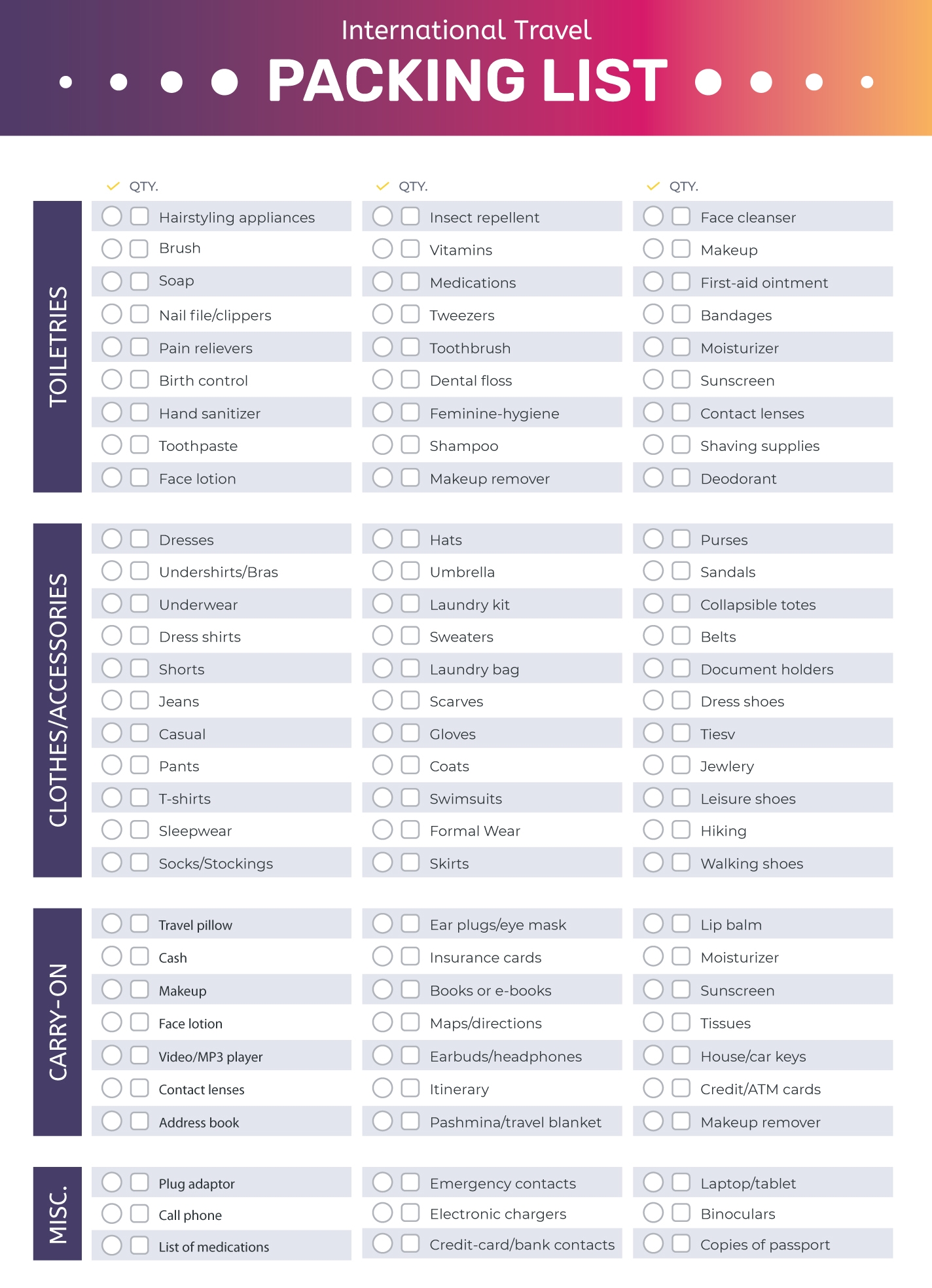 Packing List Reminder Template