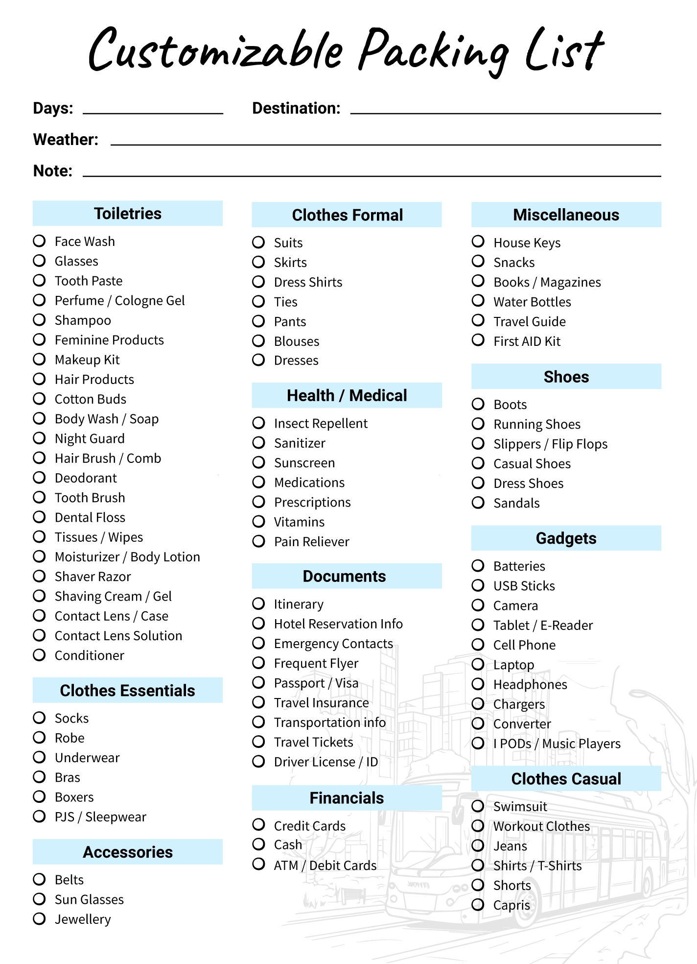 Free Packing List Template