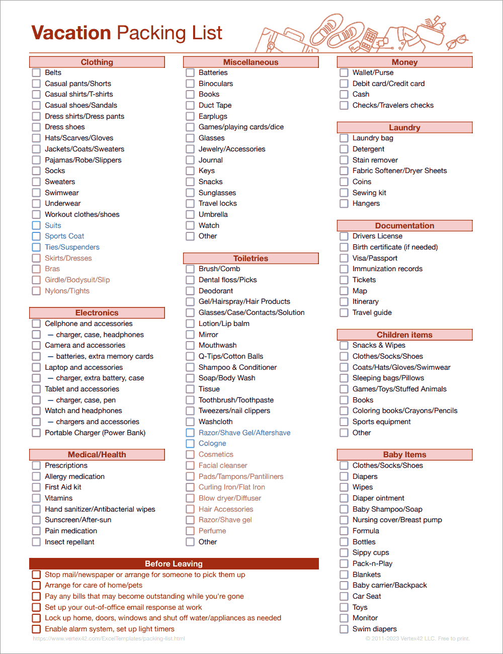 Trip List Template