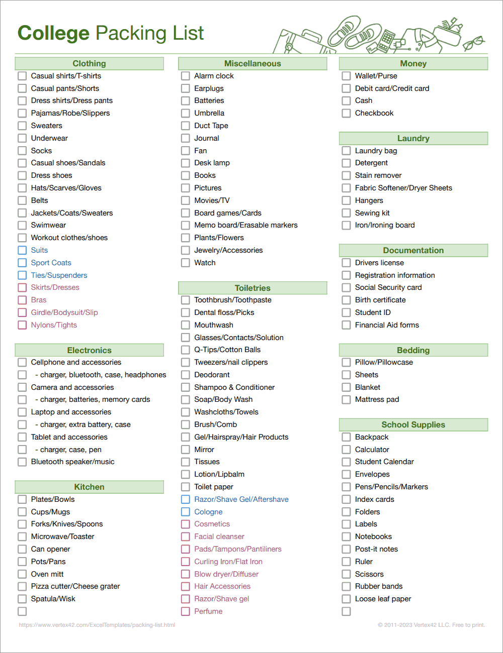 Packing List For Vacation Template