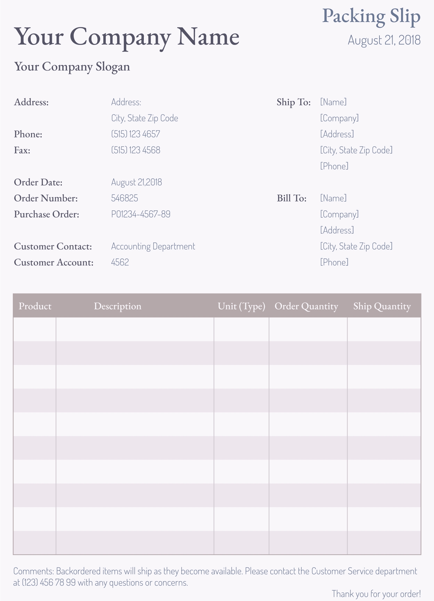 Custom Packing Slip Template