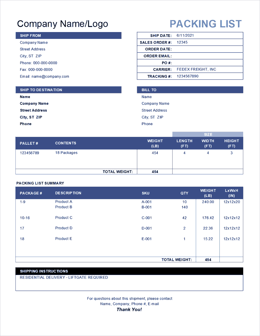 Template For Packing List