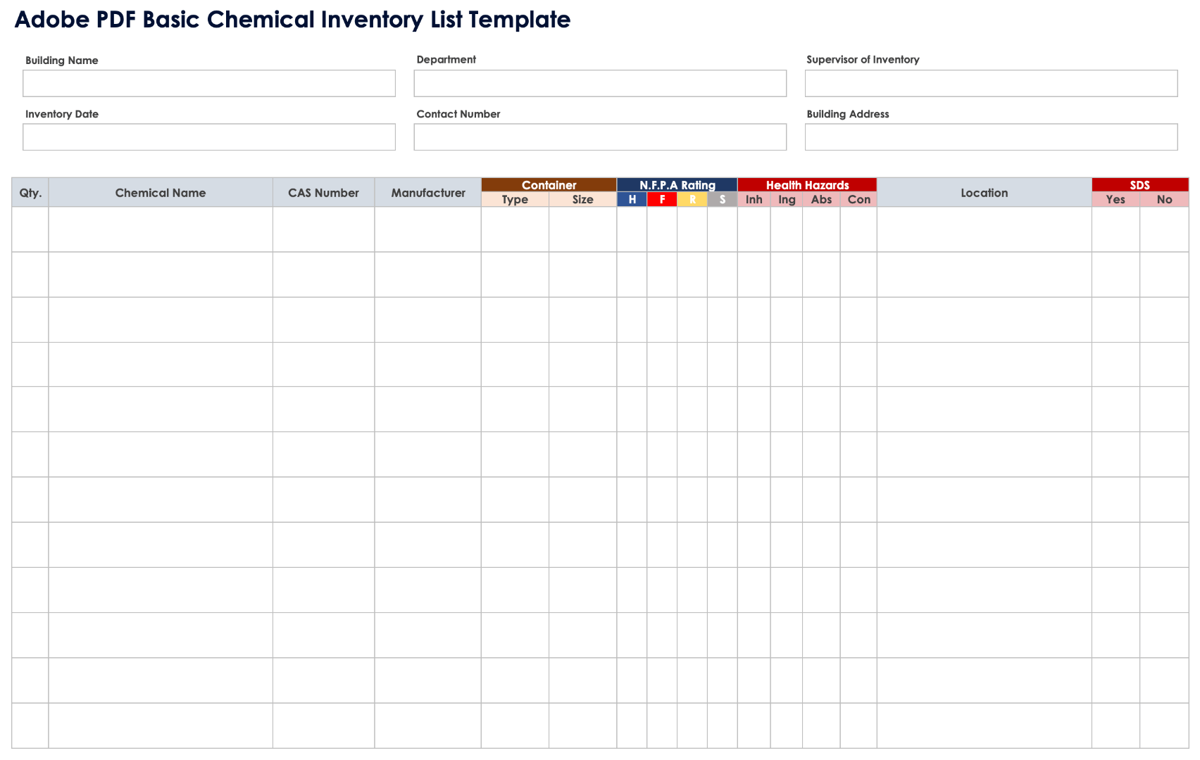 Chemical Inventory List Template