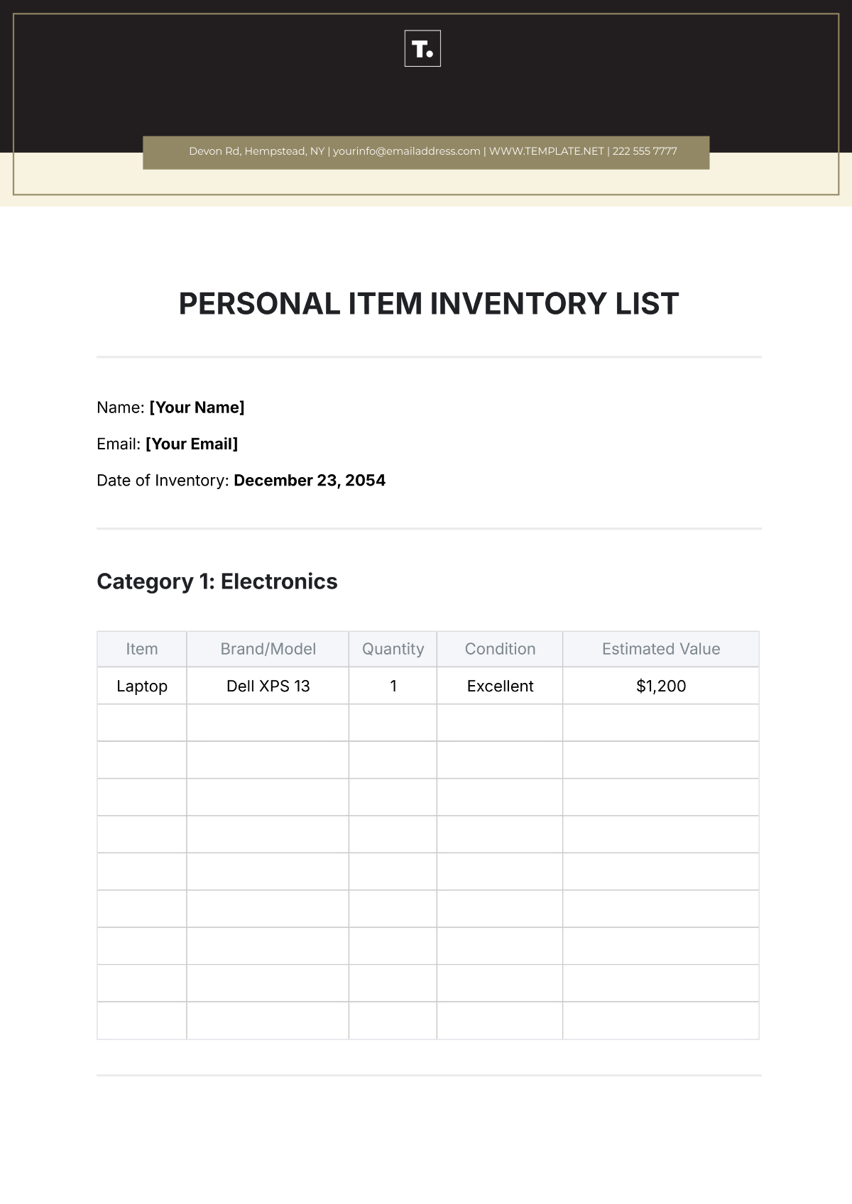 Free Personal Item Inventory List Template To Edit Online