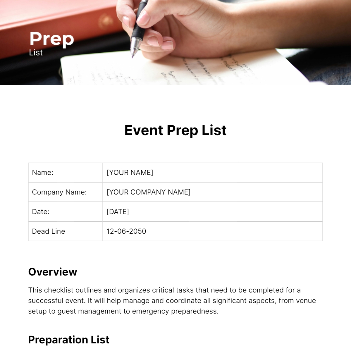 Prep List Template
