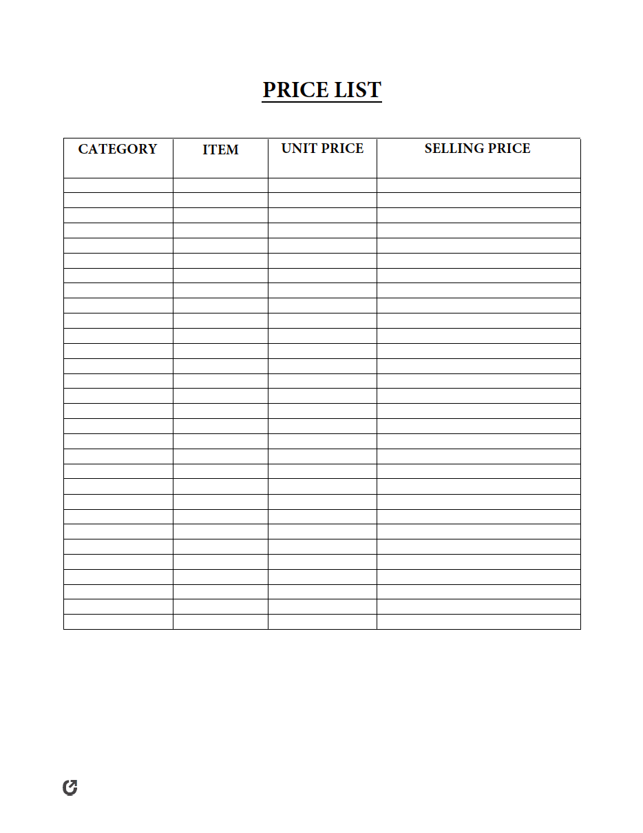 Template For Price Lists Free