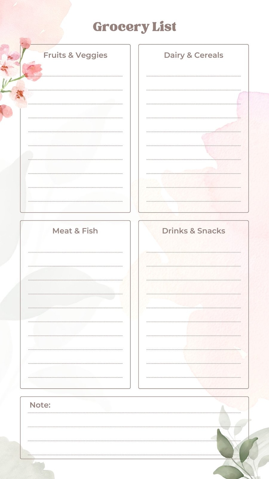 Grocery List Printable Template