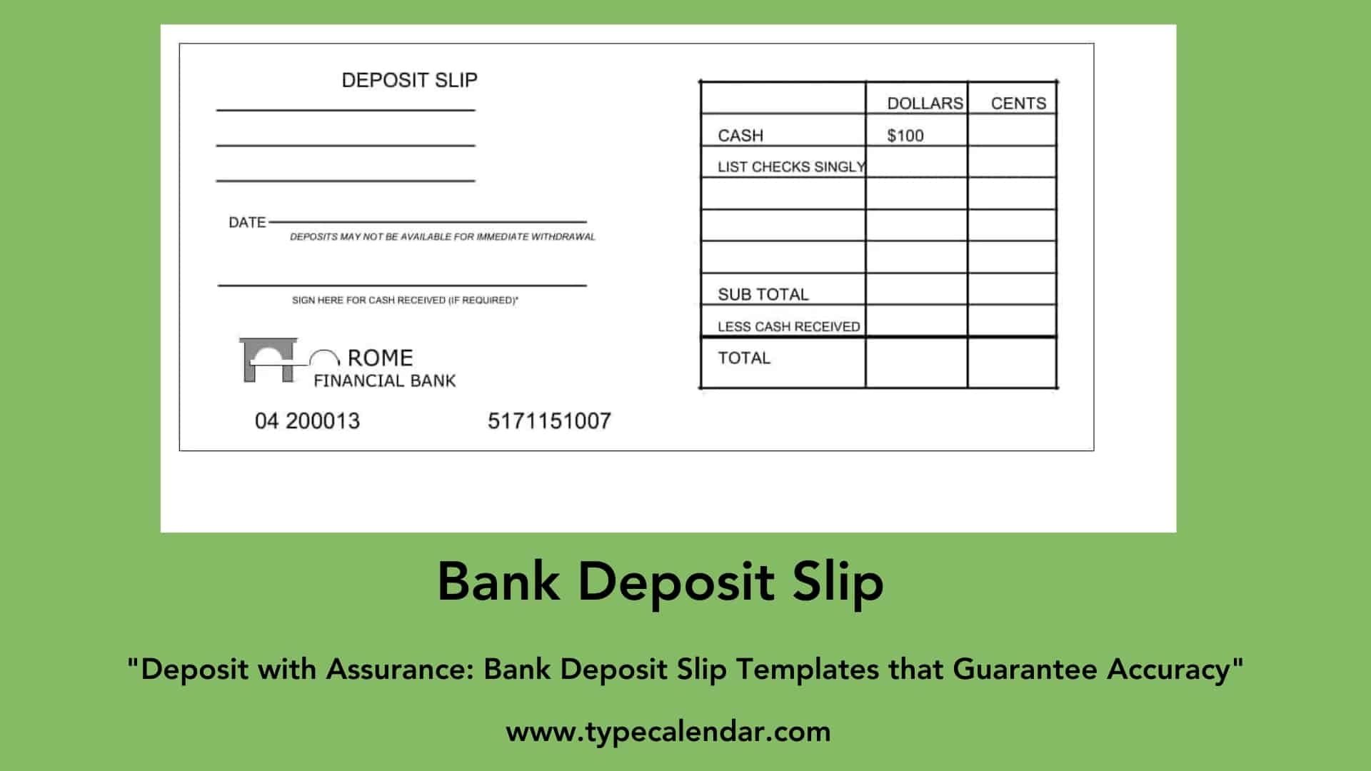 Check Deposit Slip Template