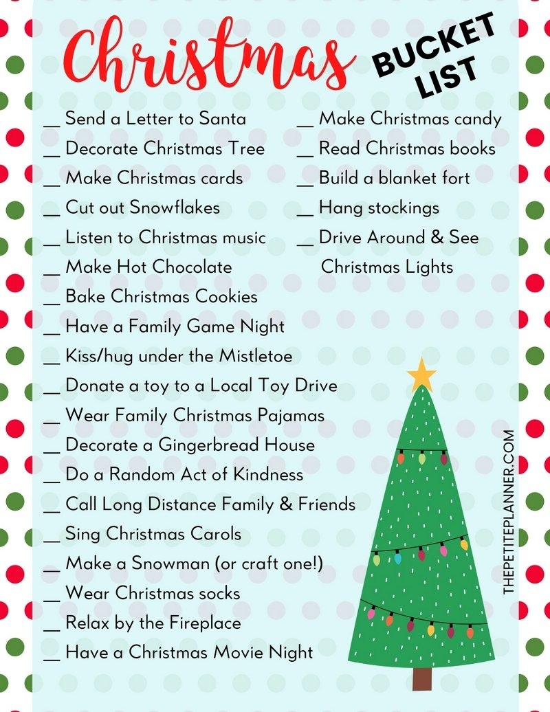 FREE Printable CHRISTMAS Bucket List For Holiday Fun