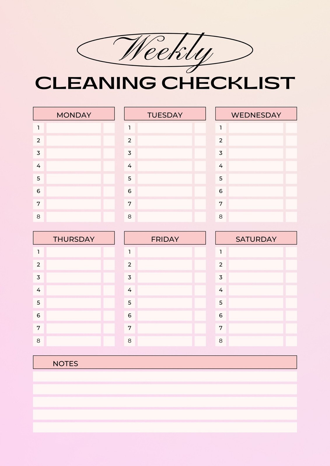 Cleaning List Template