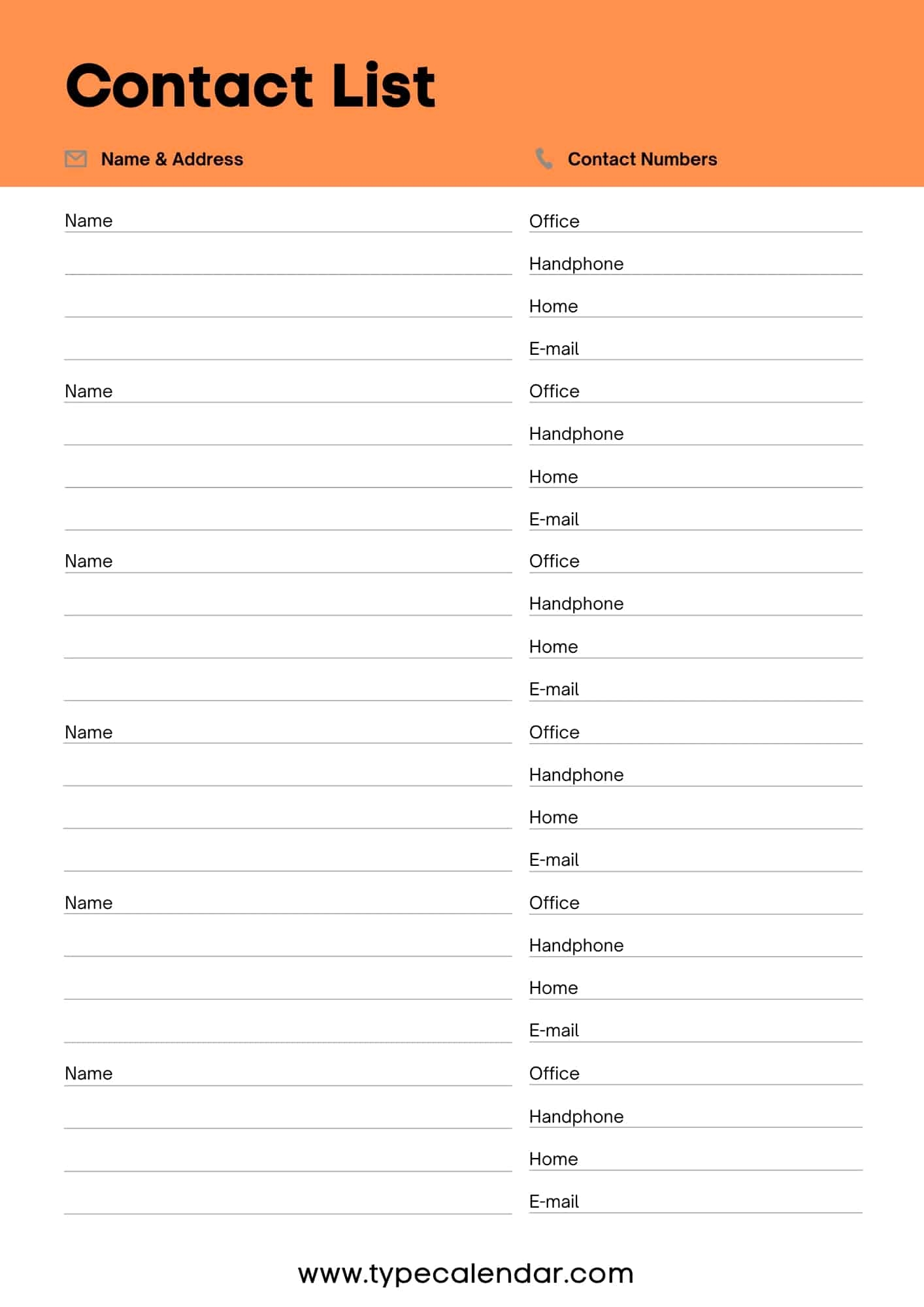 Free Contact List Template