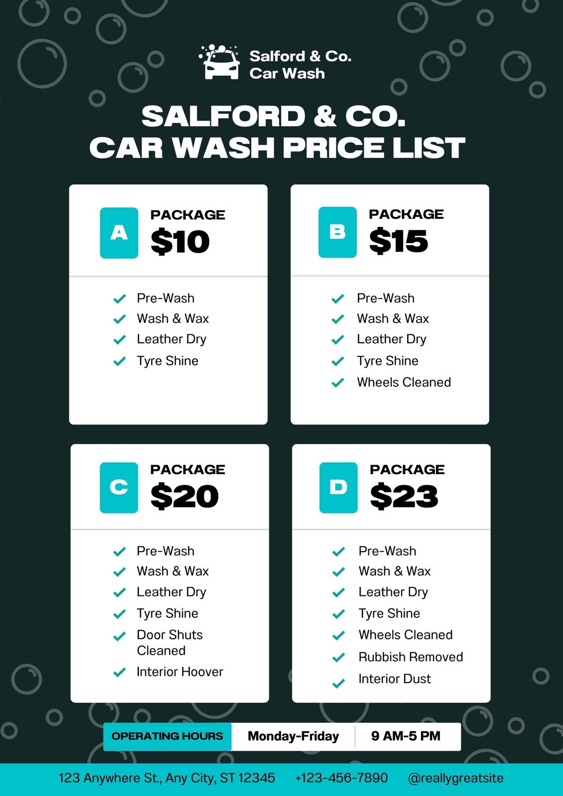 Car Wash Price List Template Free