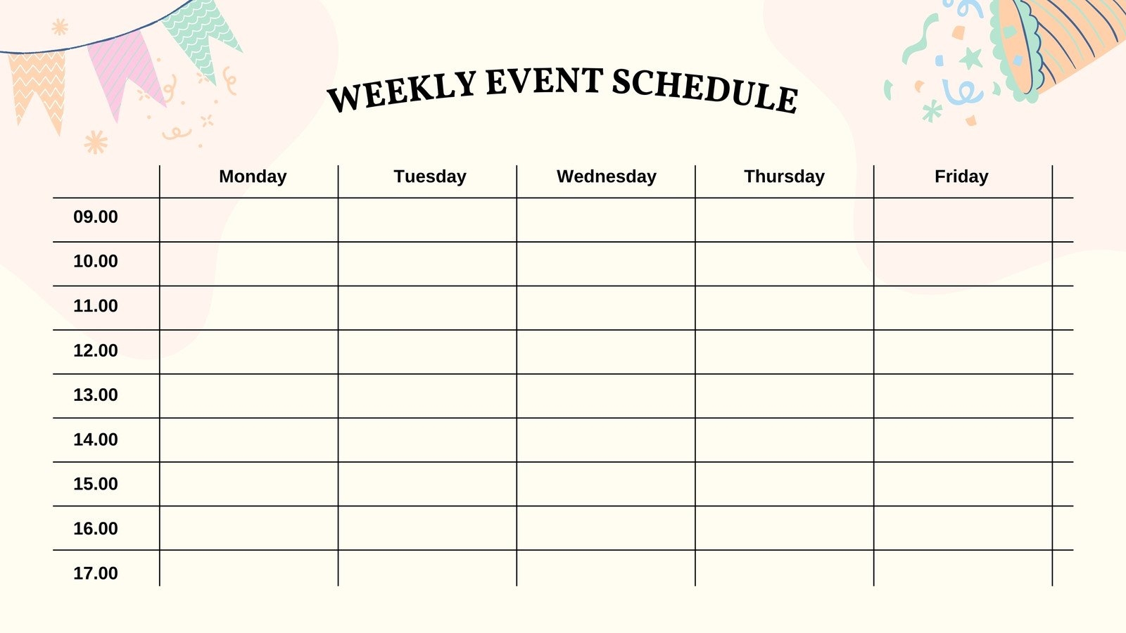 List Of Events Template