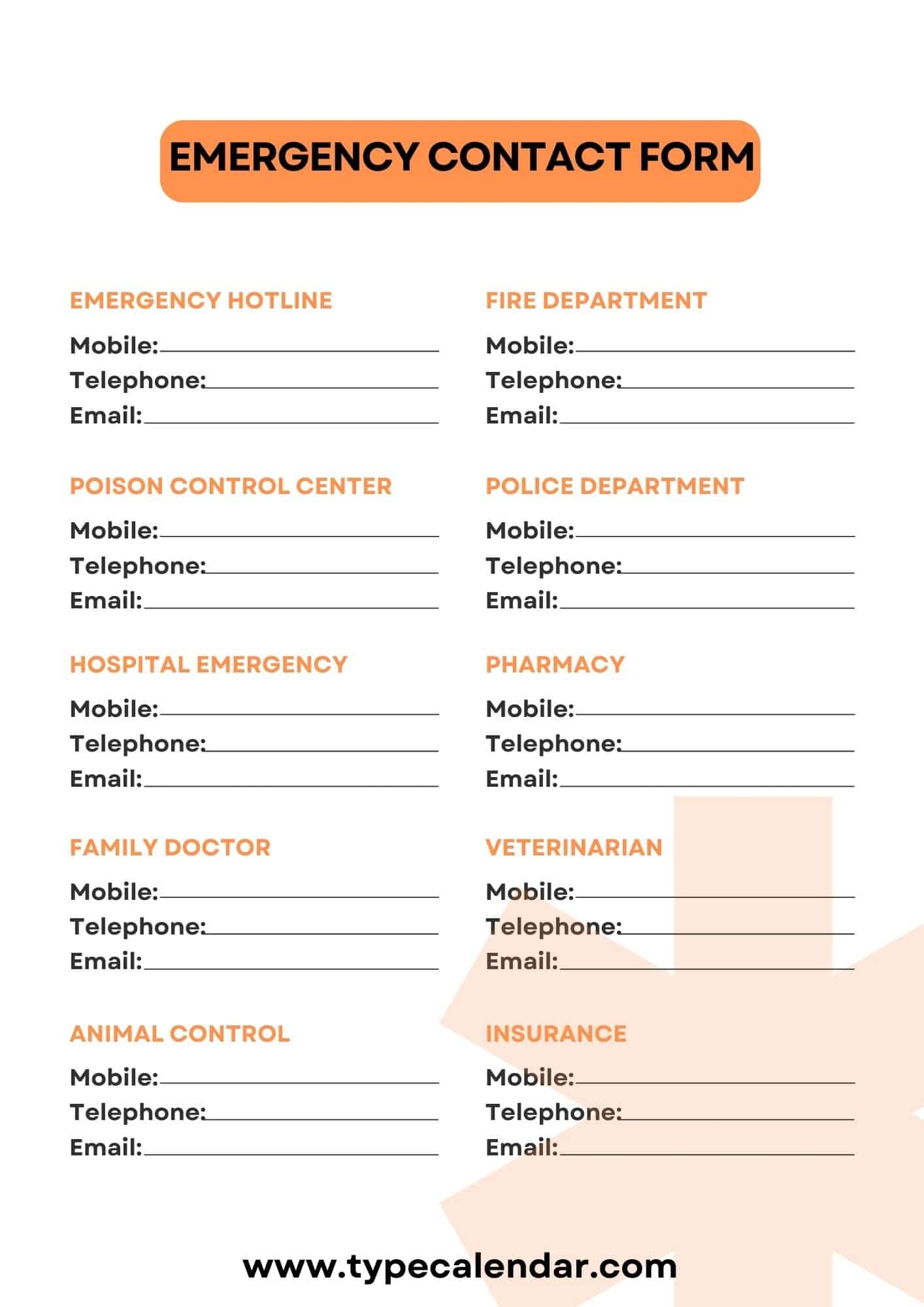 Emergency Number List Template