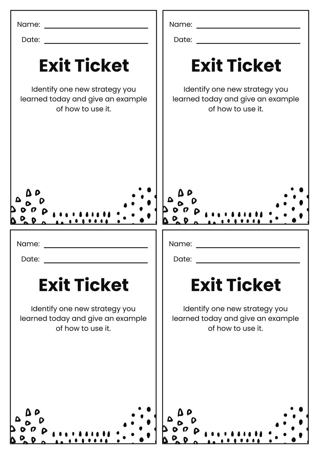 Exit Slip Template For Math