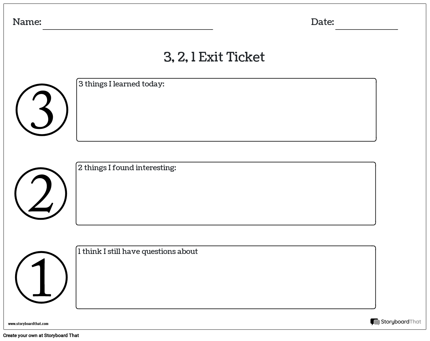 3 2 1 Exit Slip Template