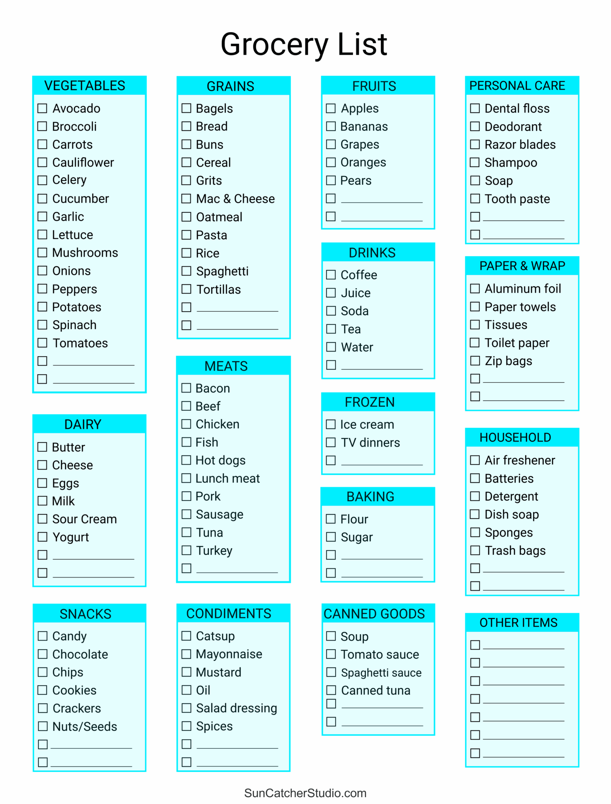 Free Printable Grocery List Templates PDF Shopping Lists DIY Worksheets Library