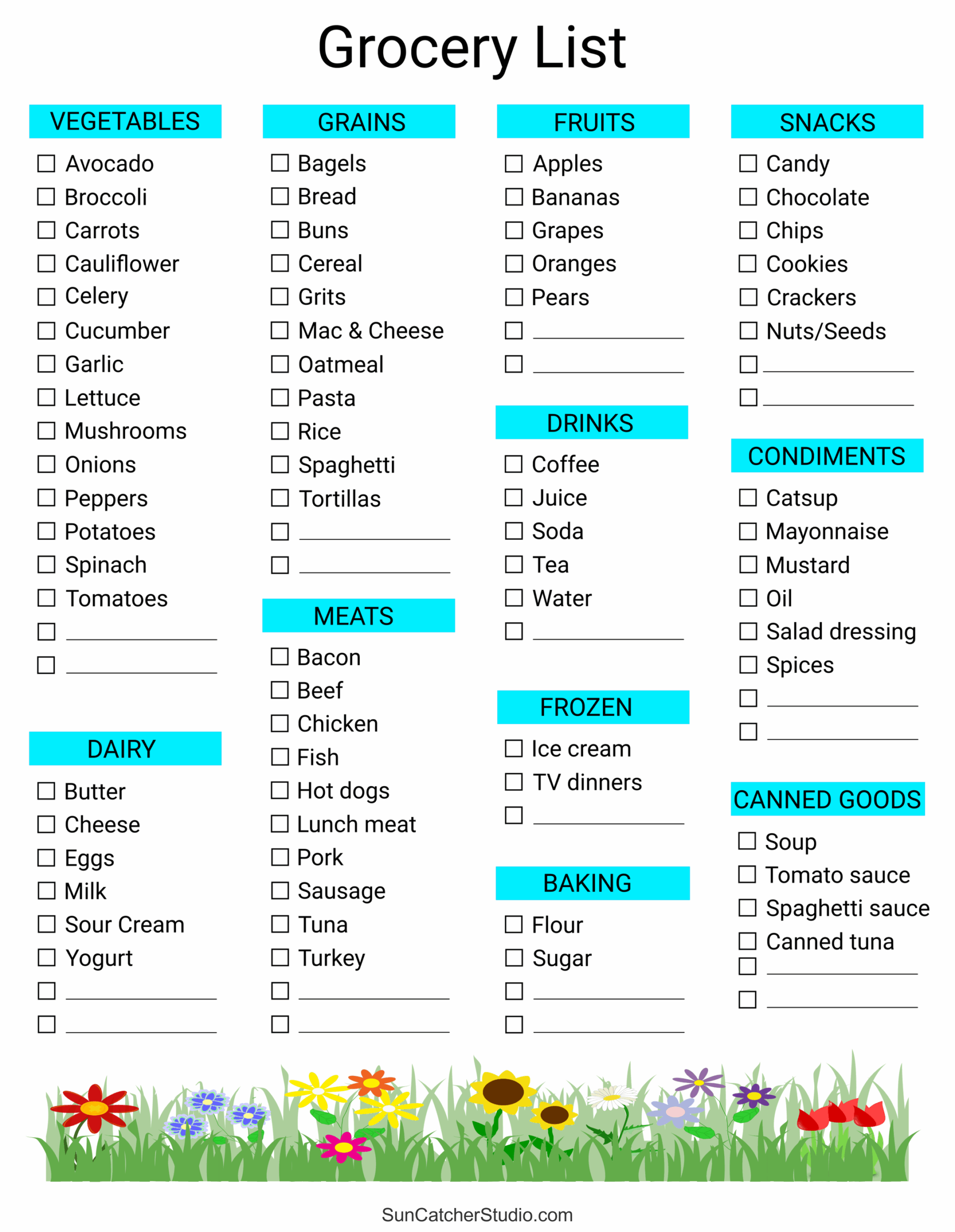 Grocery List Template Free Pdf
