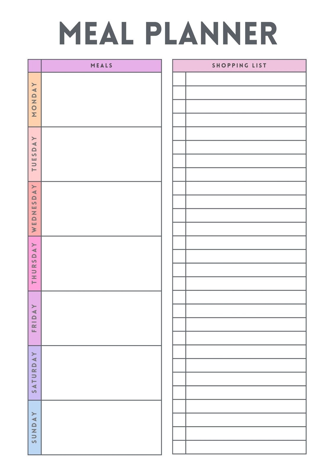 Weekly Meal Planner Template Printable Free