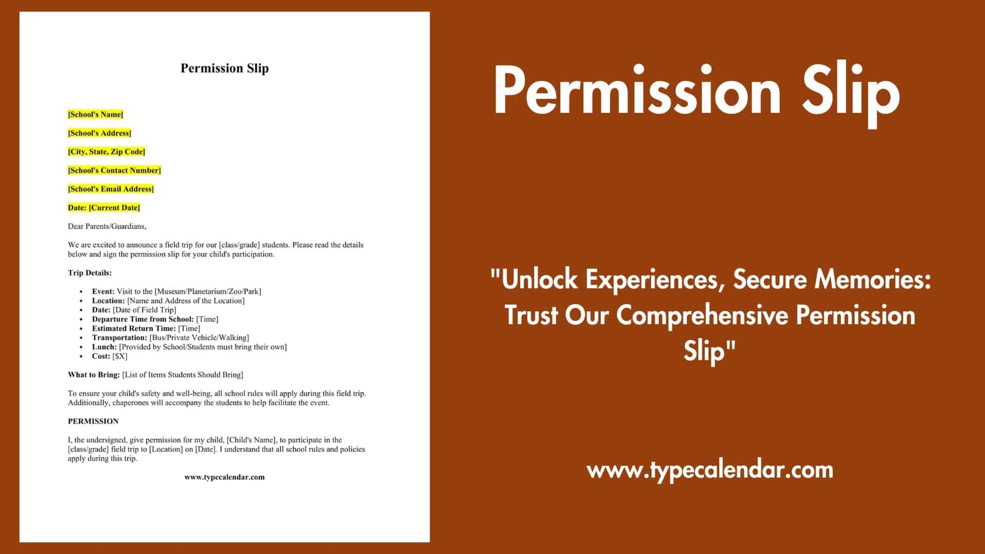 Church Youth Permission Slip Template