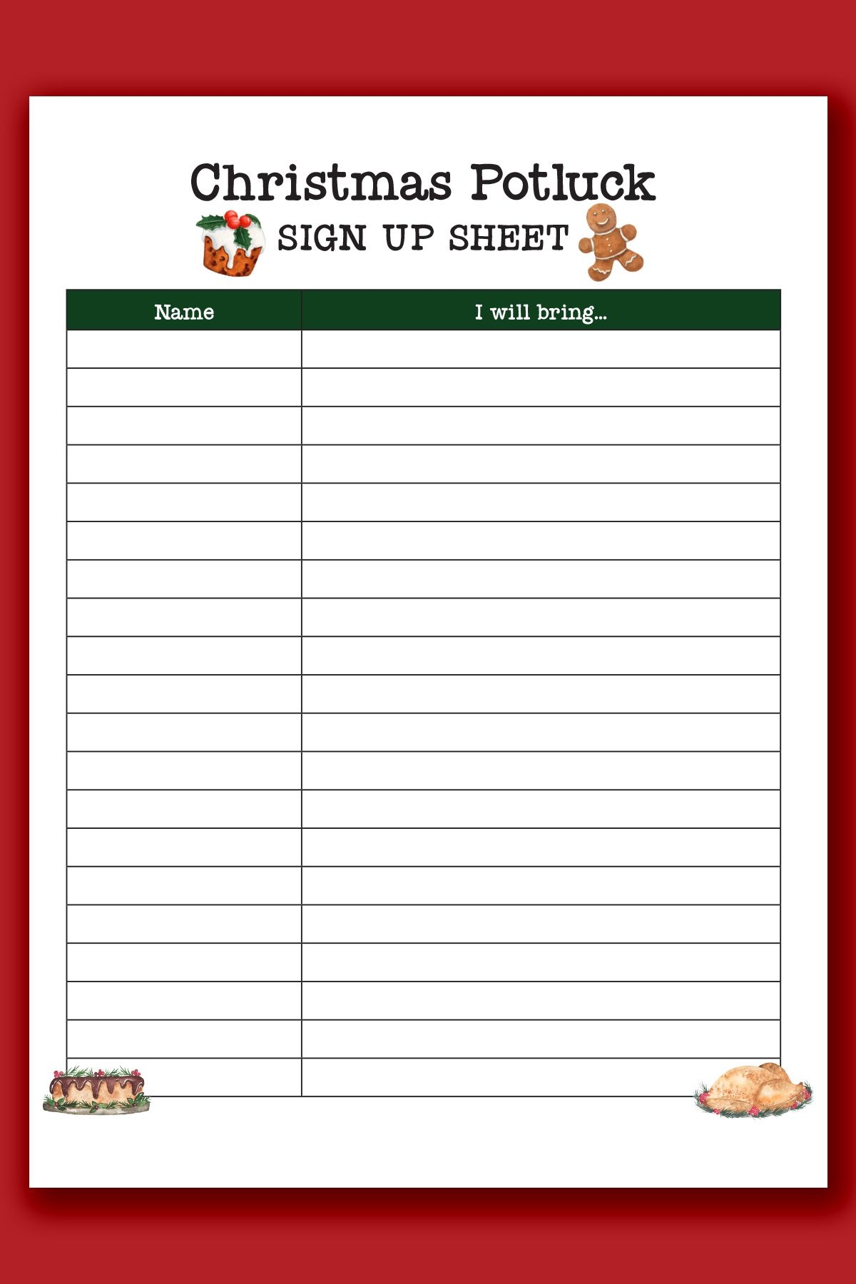 Free Printable Potluck Sign Up Sheet Printable Party Favors
