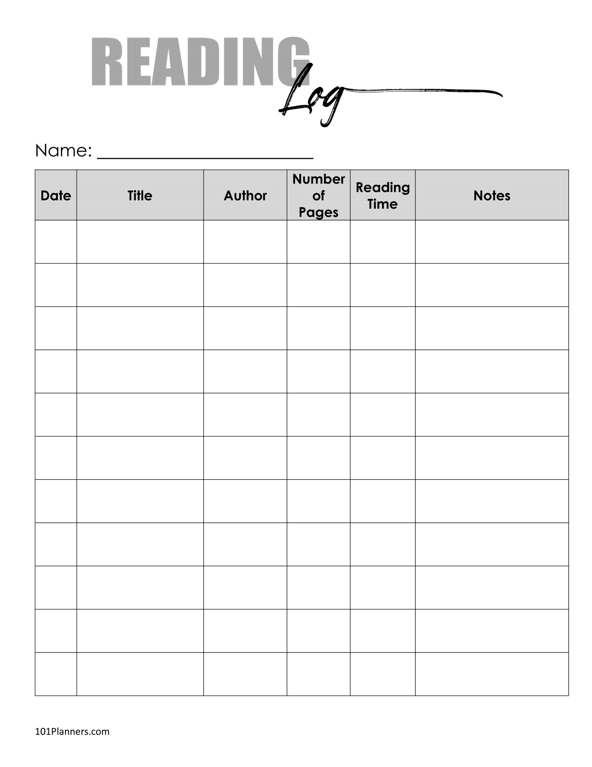 Free Printable Reading Log Template Bullet Journal U0026 Traditional