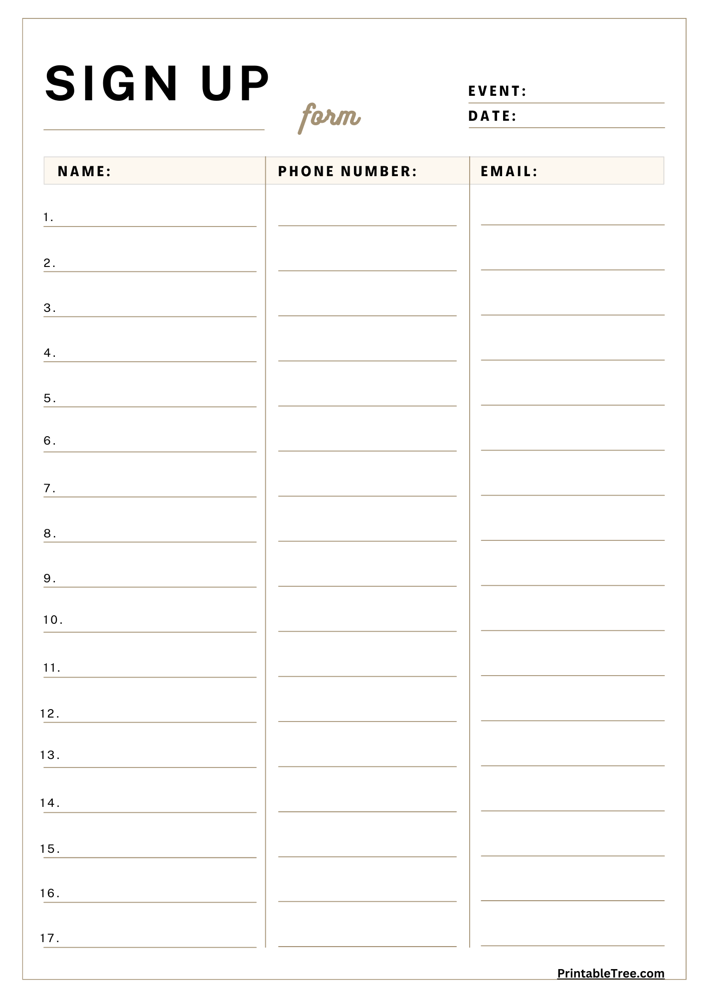 Sign Up List Template