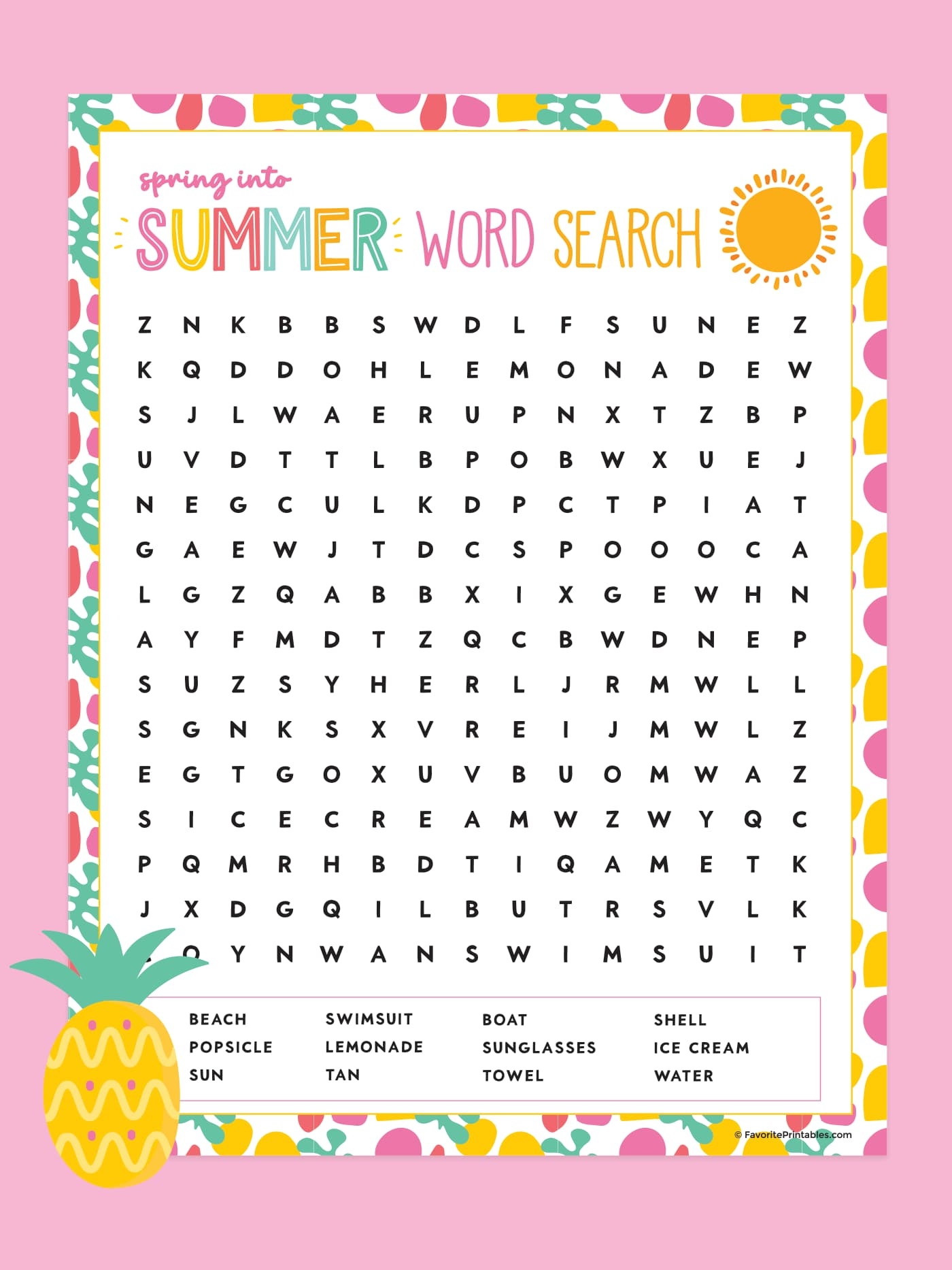 Summer Word Search Free Printable