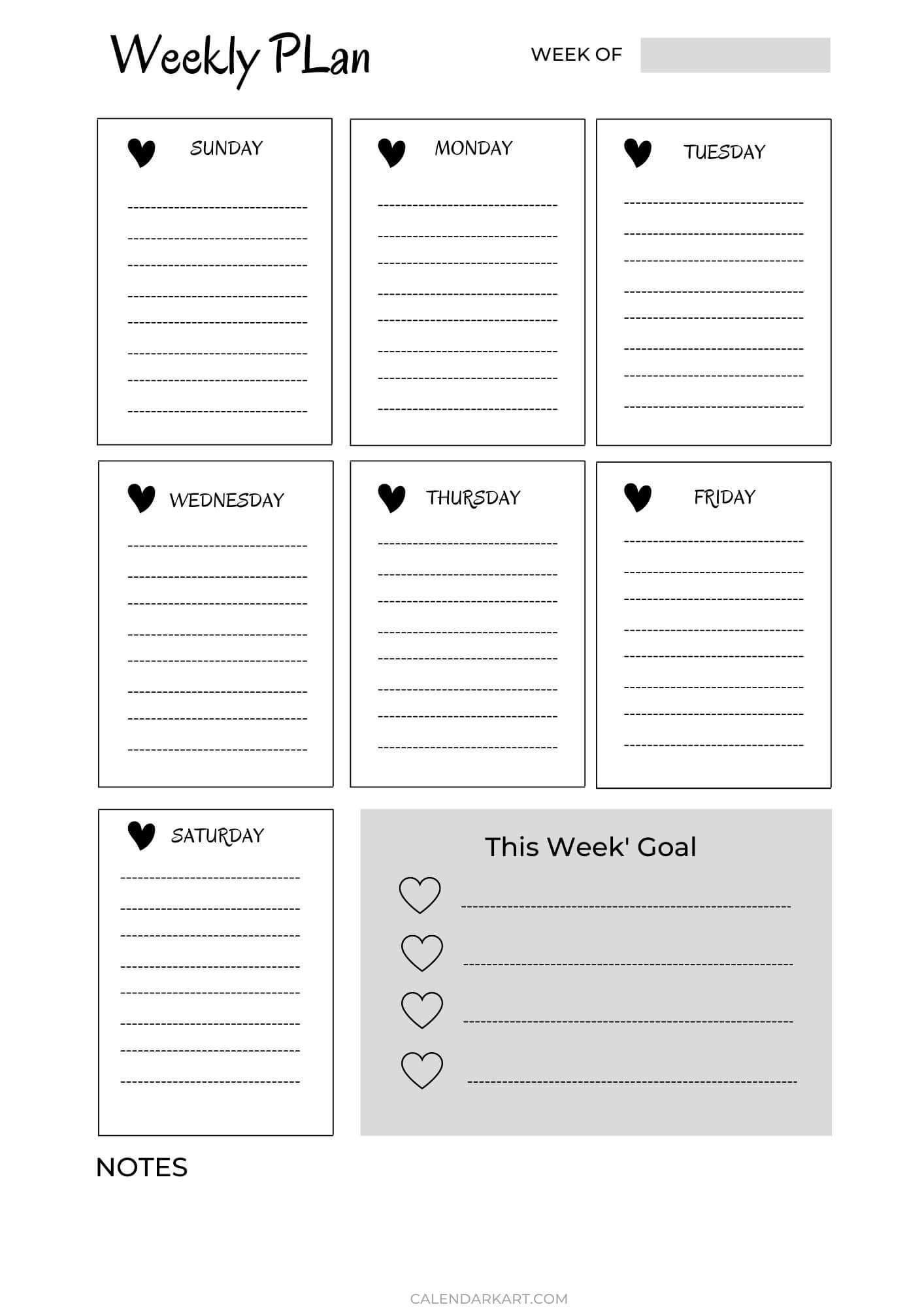 Free Printable Blank 7 Day Calendar