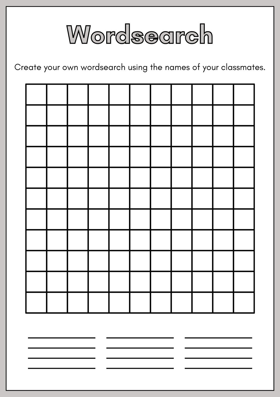 Free Printable Blank Word Search Grids