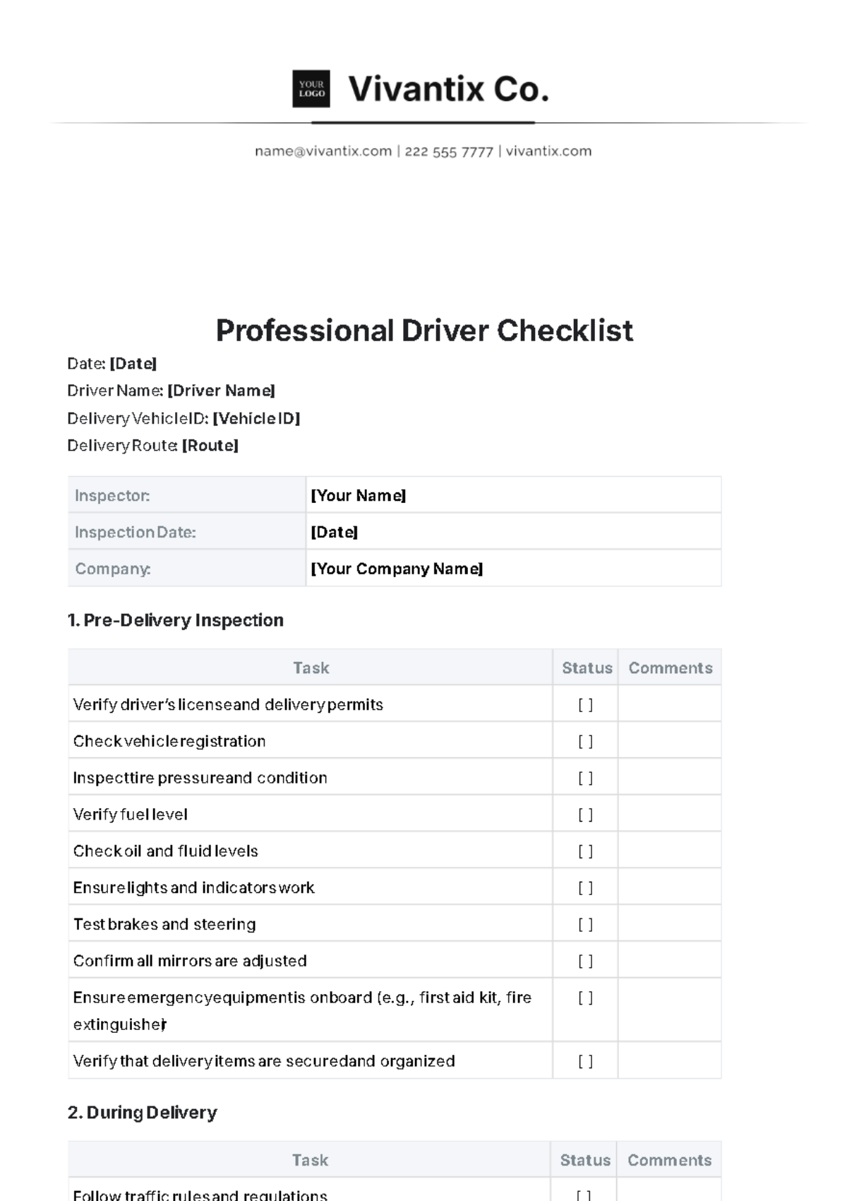 Free Professional Driver Checklist Template To Edit Online