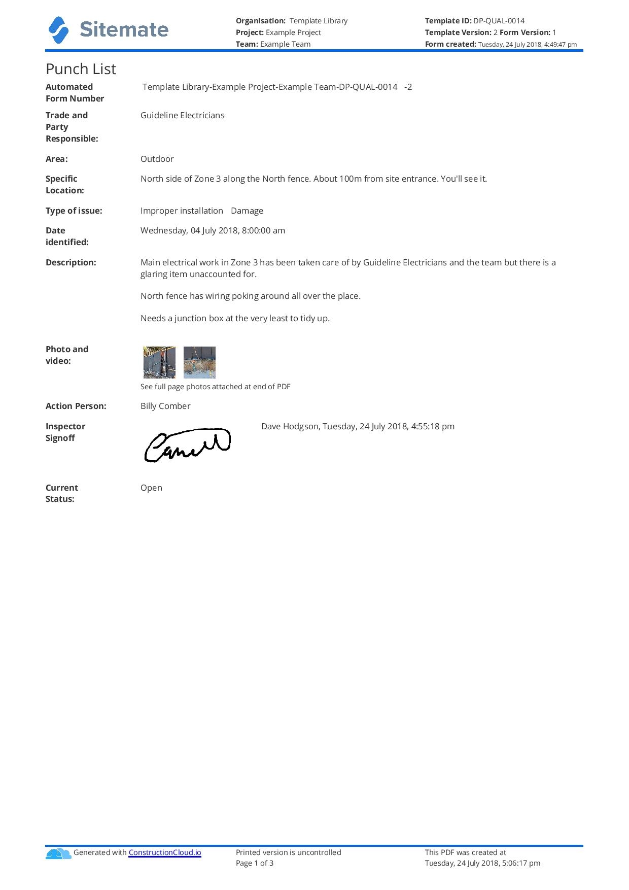 Punch List Template
