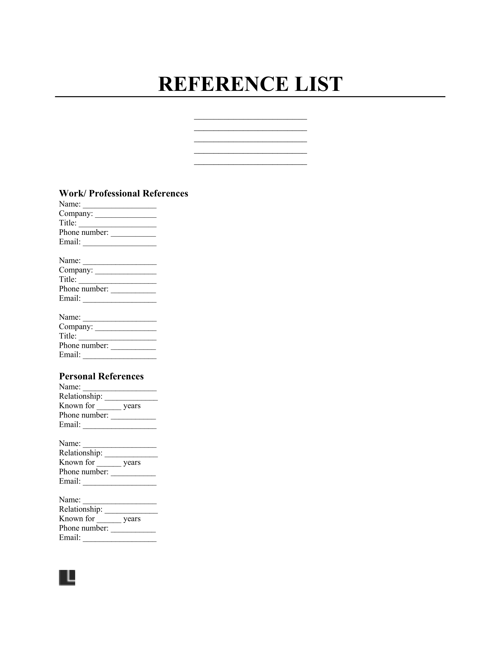 Resume Reference List Template