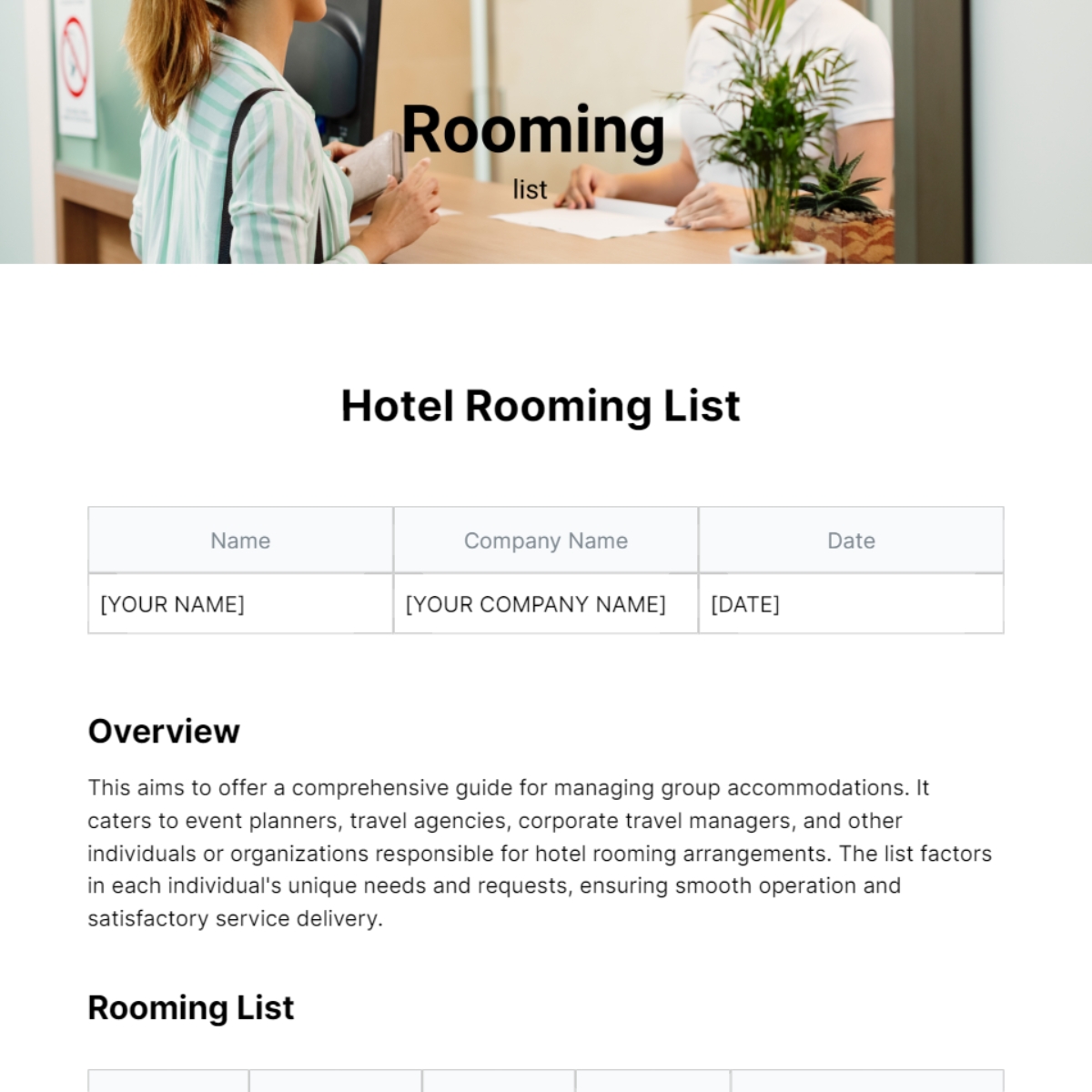 Free Rooming List Template To Edit Online
